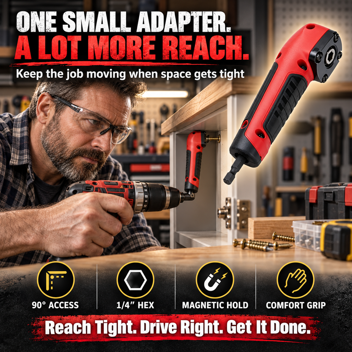 Right Angle Drill Adapter – Compact Magnetic Turning Tool for Home & Auto Repair