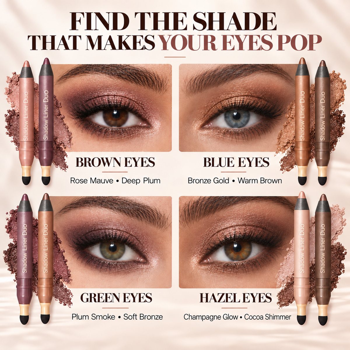 2-in-1 Shadow Liner Duo with Built-In Smudger – Waterproof Creamy Eye Pencil