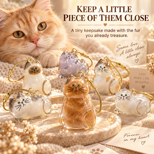 6-Piece Cat Fur Keepsake Charms – Pet Hair Memory Keychains for Cat Lovers