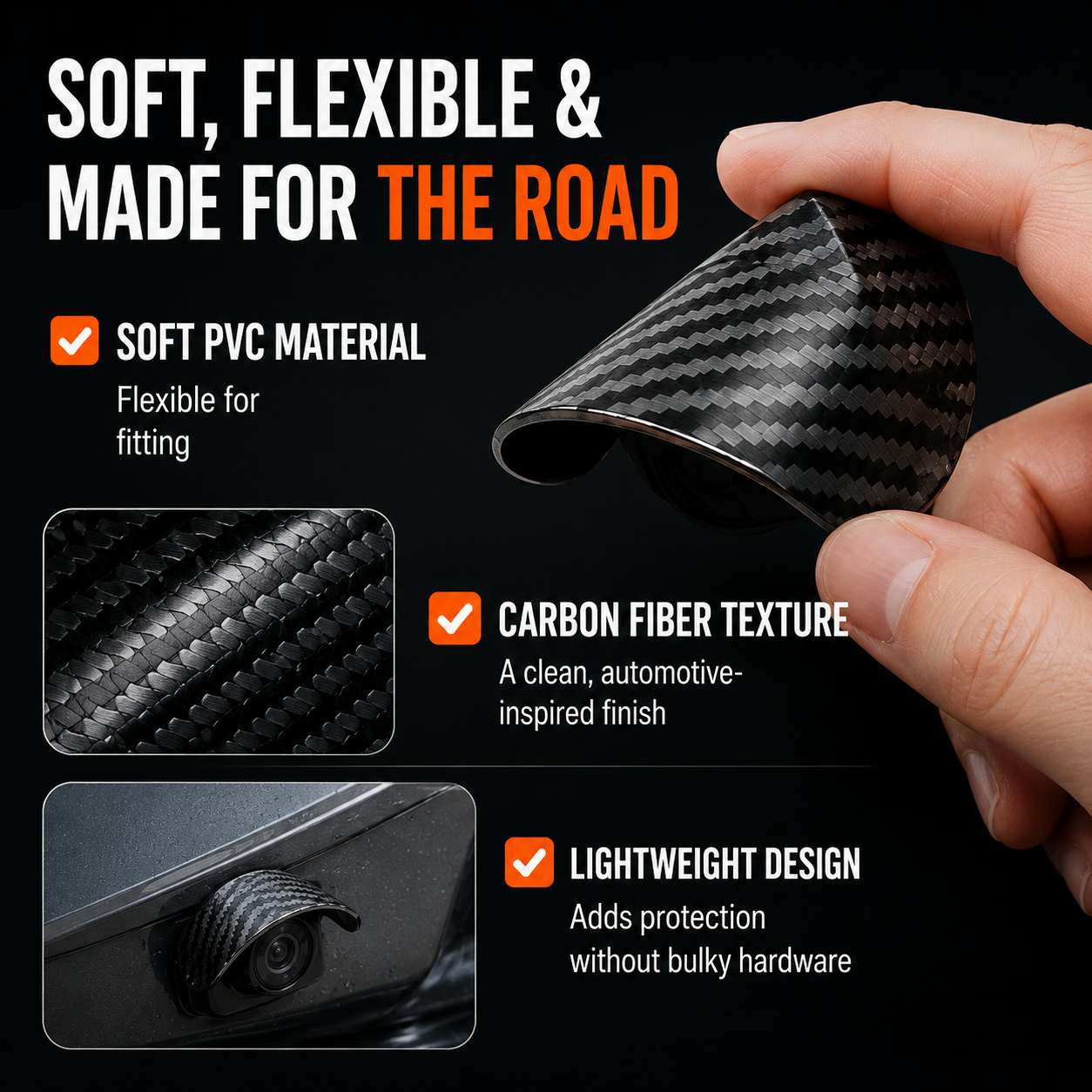 Car Camera Rain Shield – Carbon Fiber Waterproof Visor for Clearer Rear & Side Camera View