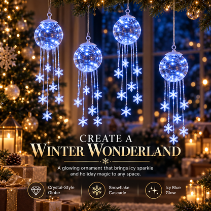 Icy Glow Crystal Globe Snowflake Hanging Ornament – Christmas Winter Light Décor