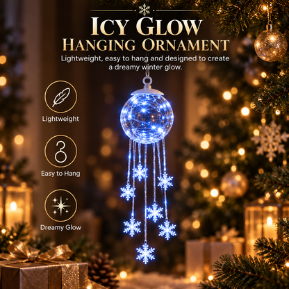 Icy Glow Crystal Globe Snowflake Hanging Ornament – Christmas Winter Light Décor