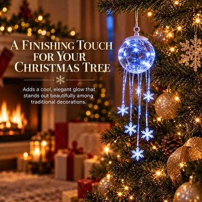 Icy Glow Crystal Globe Snowflake Hanging Ornament – Christmas Winter Light Décor
