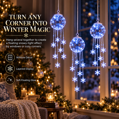 Icy Glow Crystal Globe Snowflake Hanging Ornament – Christmas Winter Light Décor