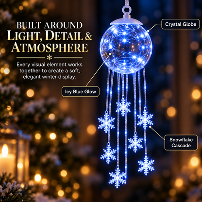 Icy Glow Crystal Globe Snowflake Hanging Ornament – Christmas Winter Light Décor