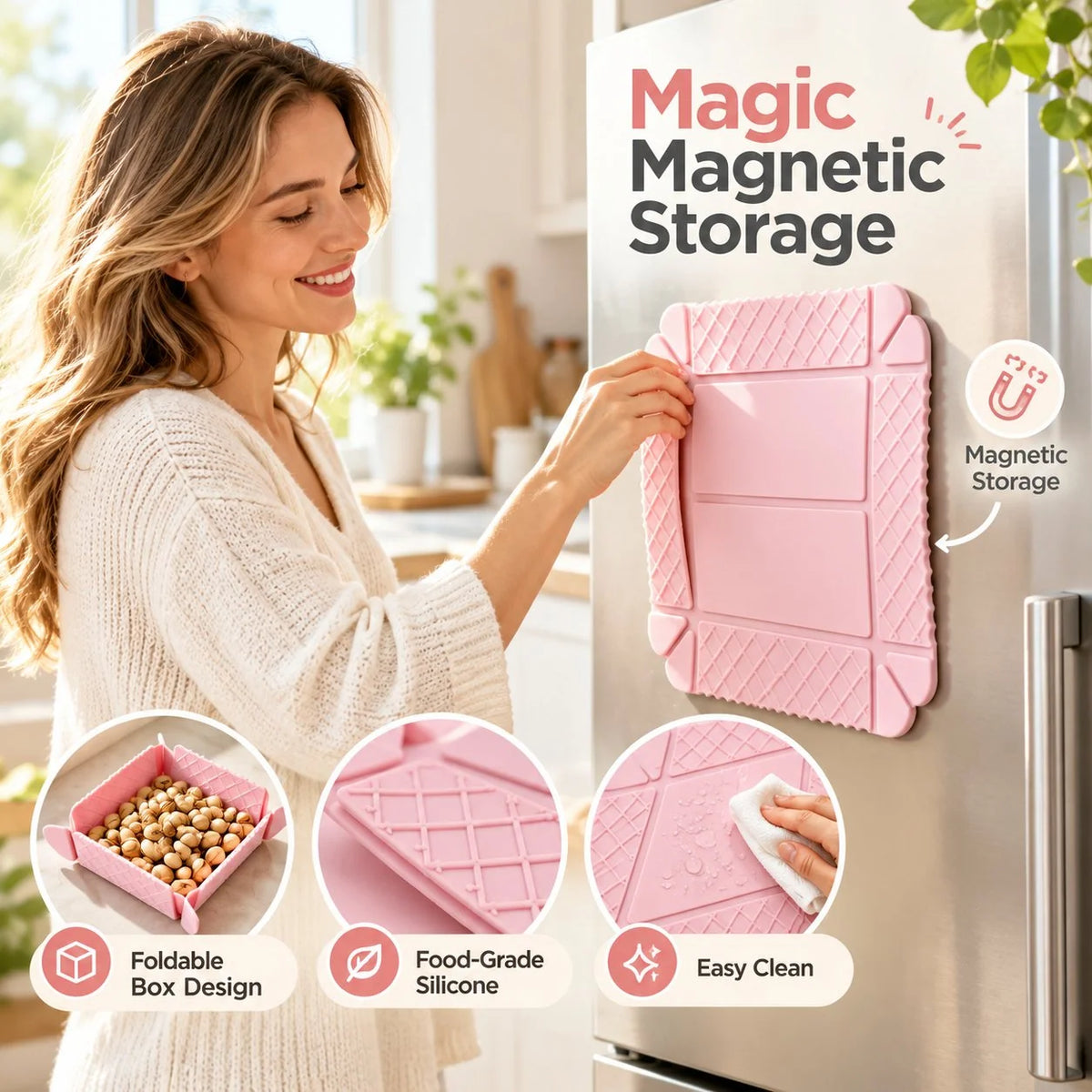 ✨ 3-in-1 Magnetic Silicone Trivet, Cutting Board & Foldable Serving Tray