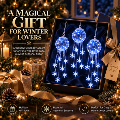 Icy Glow Crystal Globe Snowflake Hanging Ornament – Christmas Winter Light Décor
