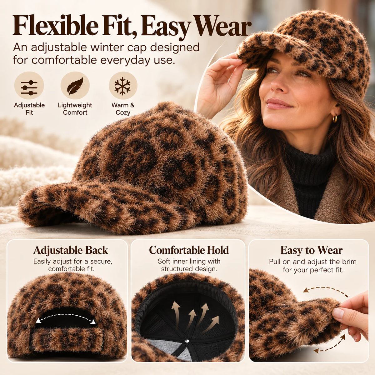✨Unisex Plush Snapback Baseball Cap – Extra Thick Warm Fluffy Winter Hat, Adjustable Fit