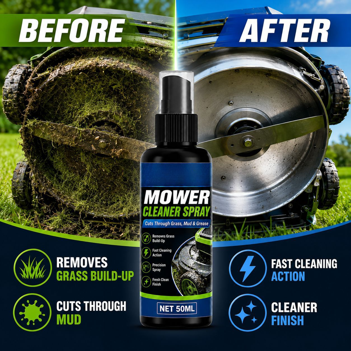 ✨Heavy-Duty Mower Cleaner Spray – Grass & Grease Degreaser