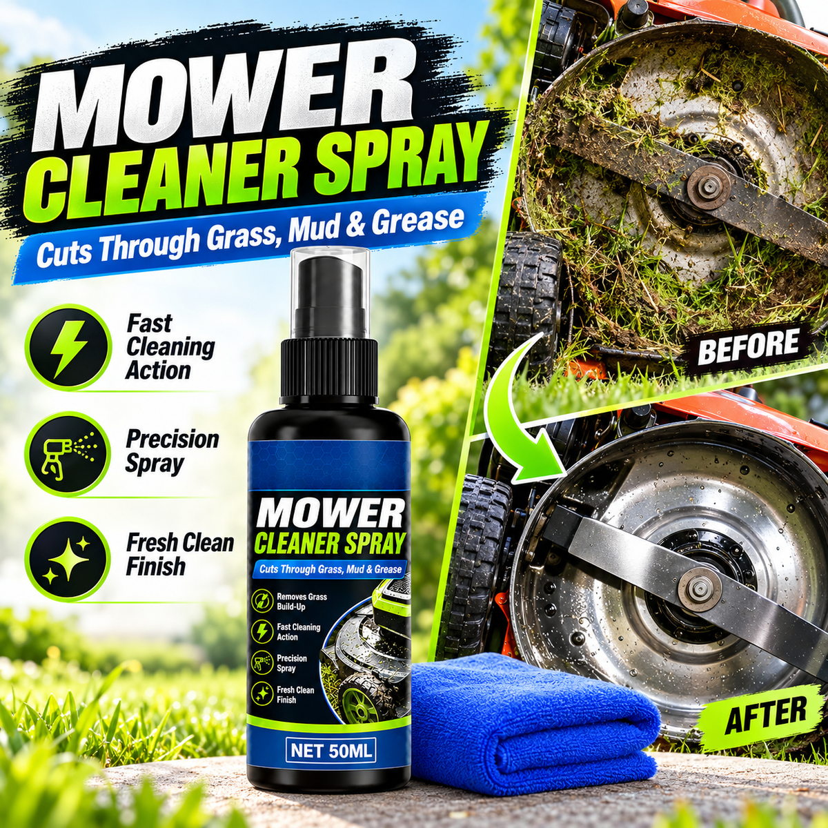 ✨Heavy-Duty Mower Cleaner Spray – Grass & Grease Degreaser