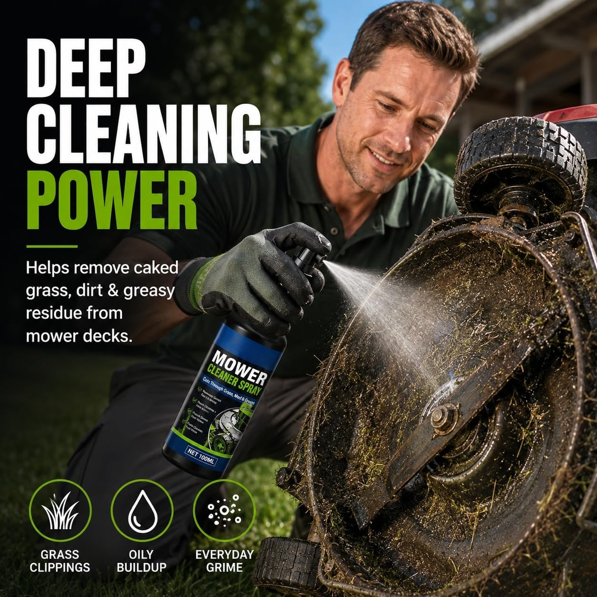 ✨Heavy-Duty Mower Cleaner Spray – Grass & Grease Degreaser