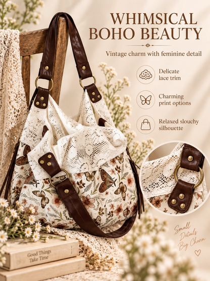 ✨Polka Dot Lace Slouchy Hobo Tote Bag for Women