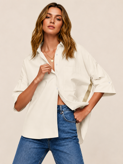 🔥Summer Sale | Women’s Oversized V-Neck Blouse – Loose Fit Half Sleeve Top