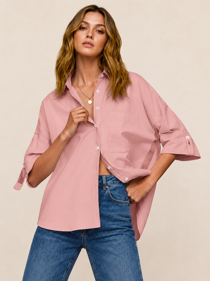 🔥Summer Sale | Women’s Oversized V-Neck Blouse – Loose Fit Half Sleeve Top