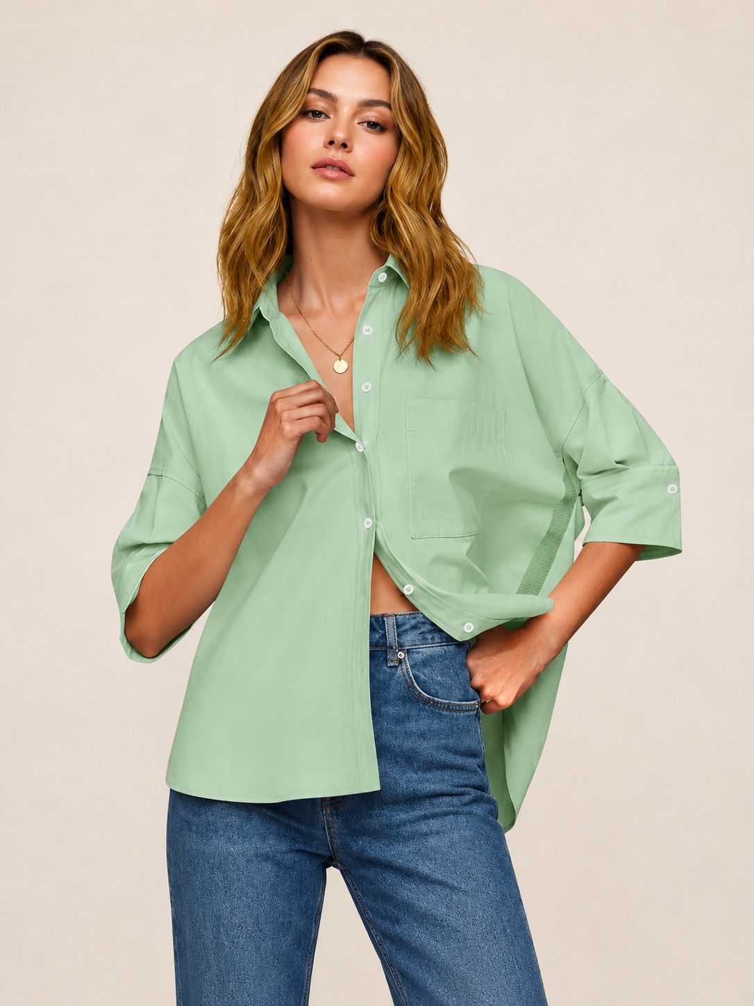 🔥Summer Sale | Women’s Oversized V-Neck Blouse – Loose Fit Half Sleeve Top