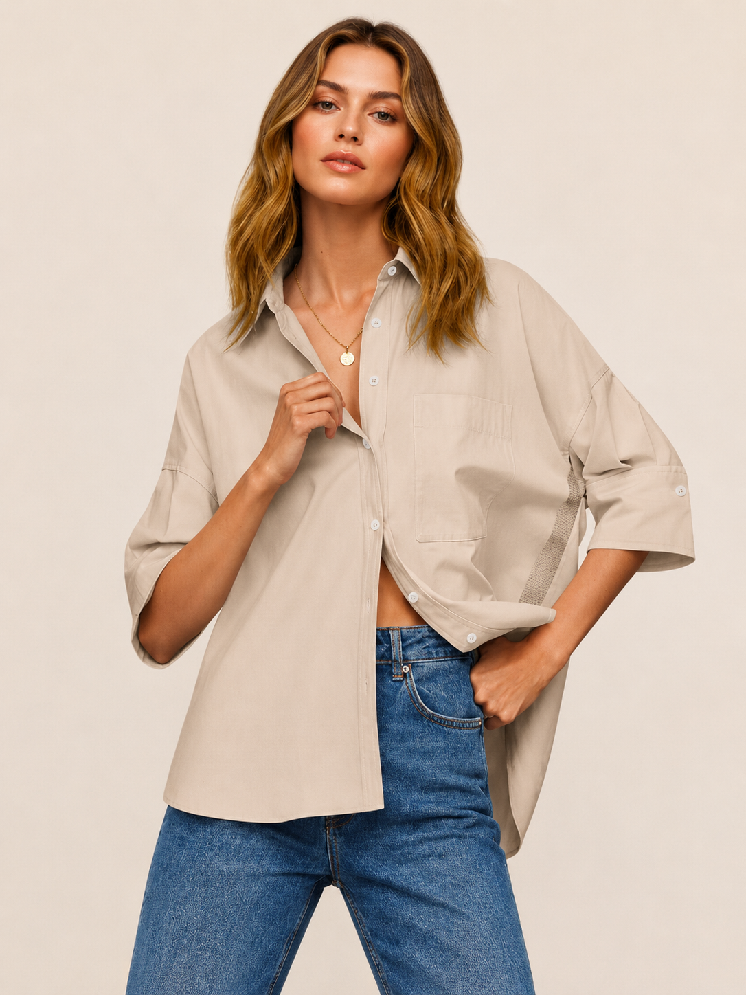 🔥Summer Sale | Women’s Oversized V-Neck Blouse – Loose Fit Half Sleeve Top