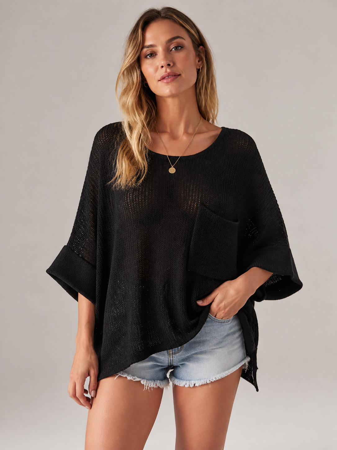 🔥 Summer Sale  Women's Oversized Batwing Crochet Sweater Top – Comfy & Stylish