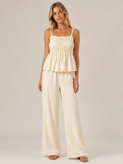 🔥 Limited-Time Sale  Women’s Solid Color Cami Top & Wide-Leg Pants 2-Piece Set