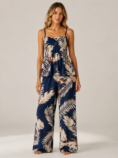 🔥 Limited-Time Sale  Women’s Solid Color Cami Top & Wide-Leg Pants 2-Piece Set