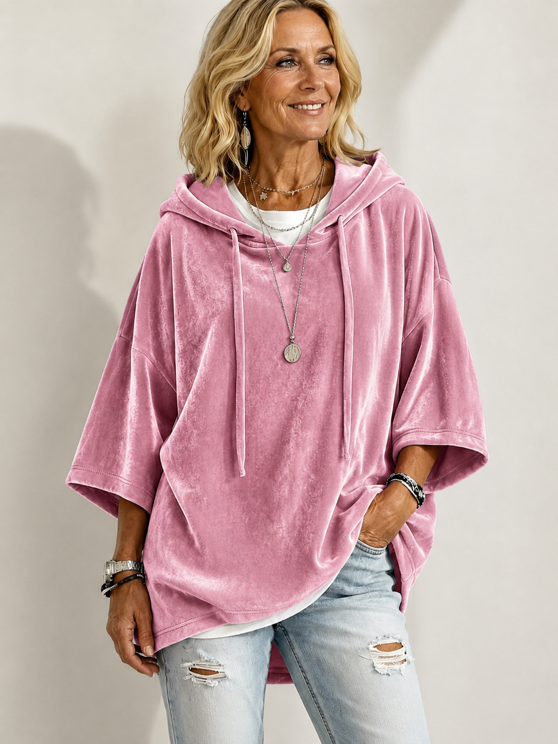 🔥 Cozy Season Deal 🍂 Women's Velvet Oversized Hoodie with Drawstring & Long Sleeves for Casual Winter Style