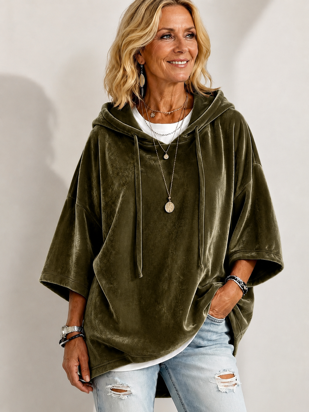 🔥 Cozy Season Deal 🍂 Women's Velvet Oversized Hoodie with Drawstring & Long Sleeves for Casual Winter Style
