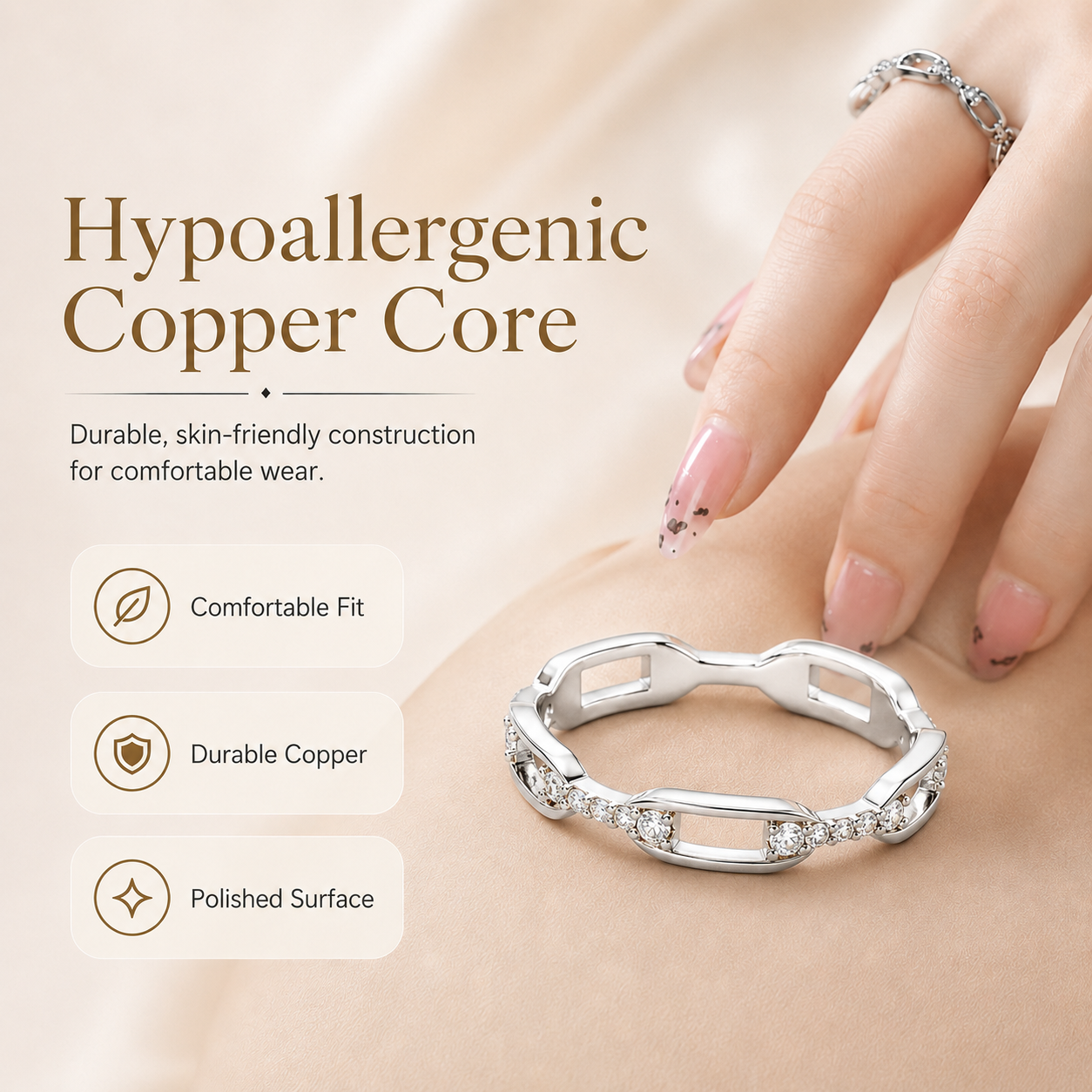 ✨ Silver & Gold Chain Ring – Waterproof Hip Hop Unisex Jewelry
