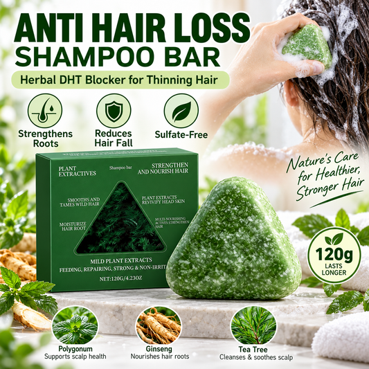 🌿 Anti Hair Loss Shampoo Bar – DHT Blocker with Polygonum, Ginseng & Tea Tree, Sulfate-Free Herbal Hair Growth Soap