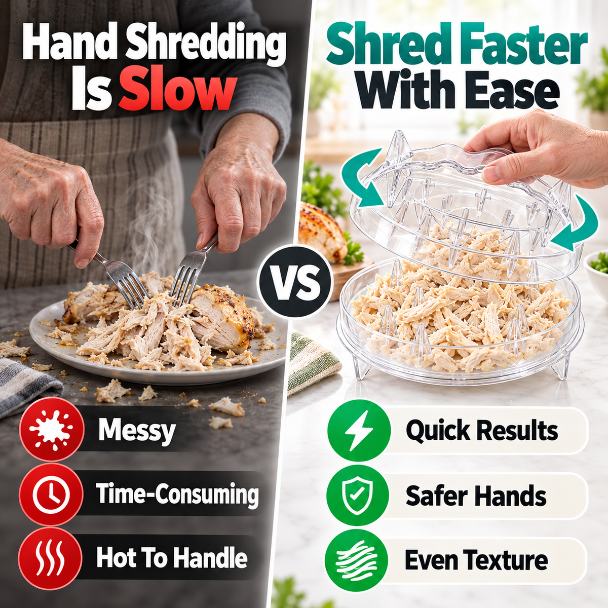 ✨Transparent Chicken & Meat Shredder – Ergonomic, BPA-Free, Dishwasher Safe