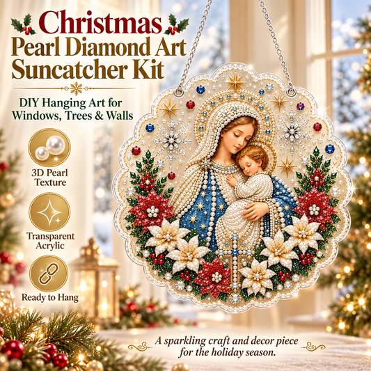 ✨ Christmas Pearl Diamond Art Suncatcher Kit – DIY 3D Pearl Painting Holiday Window Decor