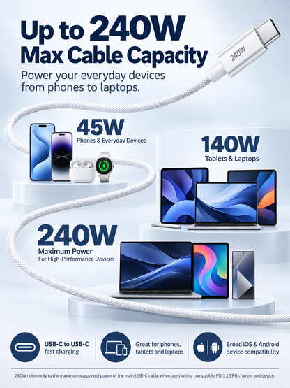 🔌240W 3-in-1 USB-C Travel Charger -Magnetic Watch Charging + 5FT Braided Cable