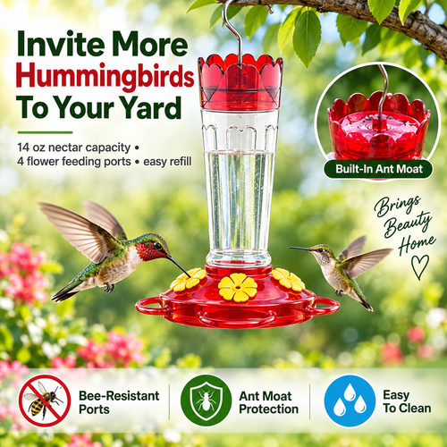 Hummingbird Feeder – 14 OZ Glass Outdoor Hummingbird Feeder