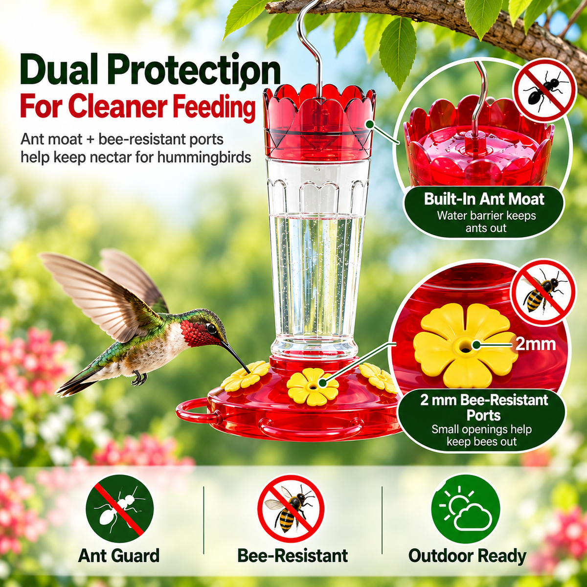 Hummingbird Feeder – 14 OZ Glass Outdoor Hummingbird Feeder