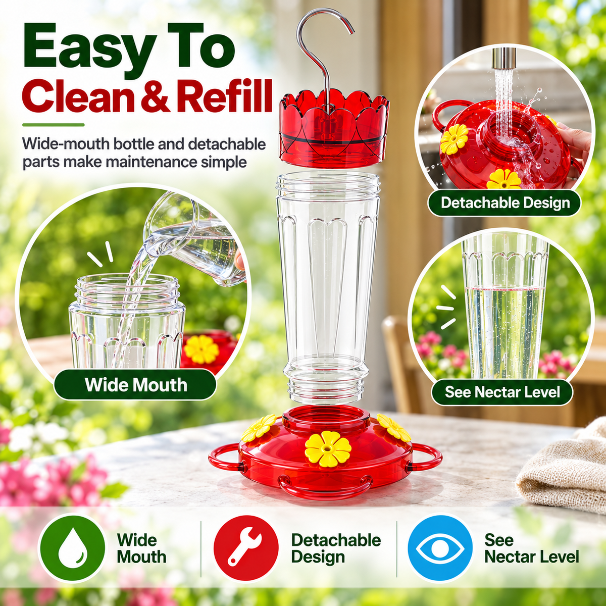 Hummingbird Feeder – 14 OZ Glass Outdoor Hummingbird Feeder