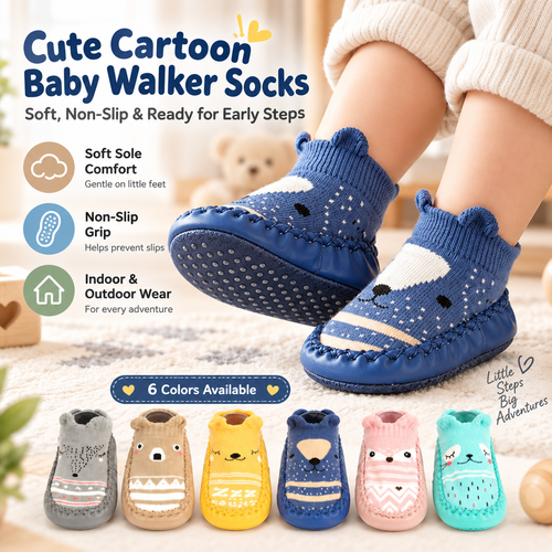 ✨Cute Cartoon Baby Walker Socks – Non-Slip Adhesive Boat Socks for Spring & Fall