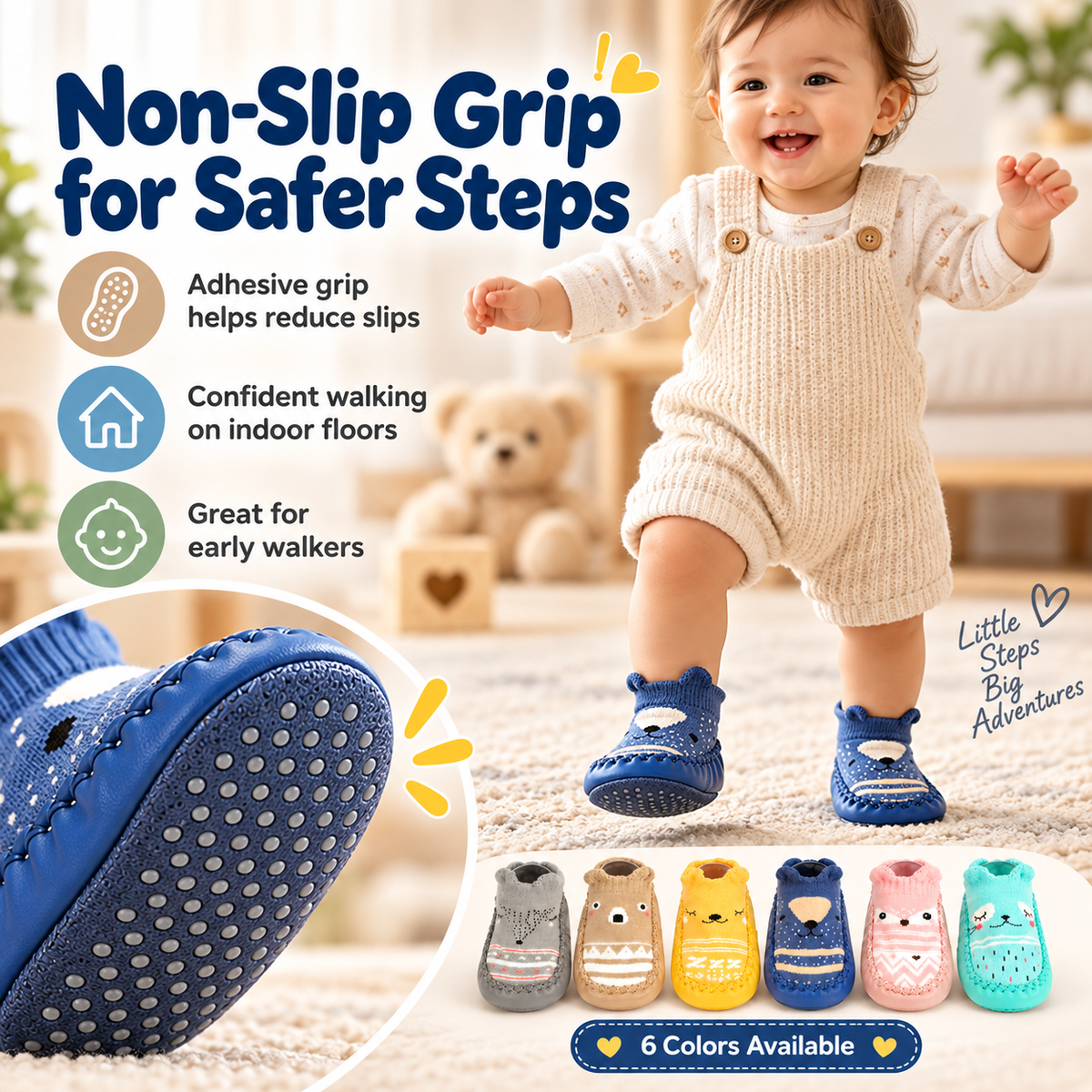 ✨Cute Cartoon Baby Walker Socks – Non-Slip Adhesive Boat Socks for Spring & Fall
