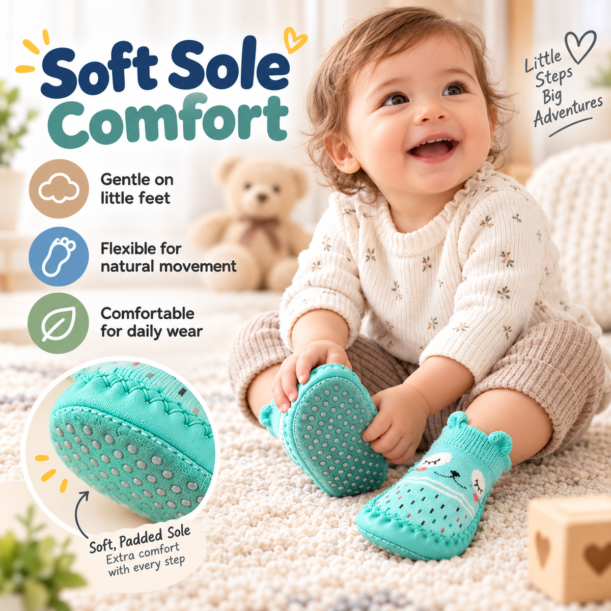 ✨Cute Cartoon Baby Walker Socks – Non-Slip Adhesive Boat Socks for Spring & Fall