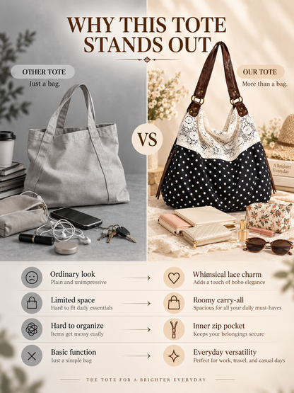✨Polka Dot Lace Slouchy Hobo Tote Bag for Women