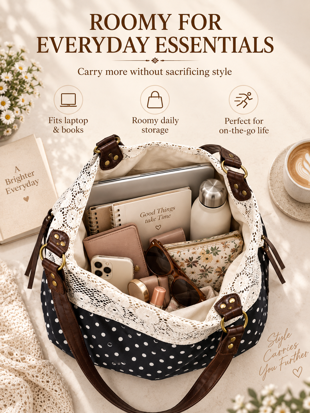 ✨Polka Dot Lace Slouchy Hobo Tote Bag for Women