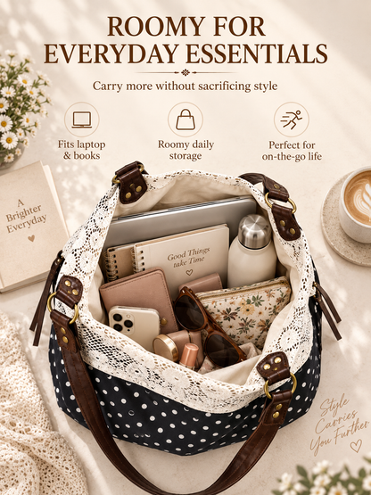 ✨Polka Dot Lace Slouchy Hobo Tote Bag for Women