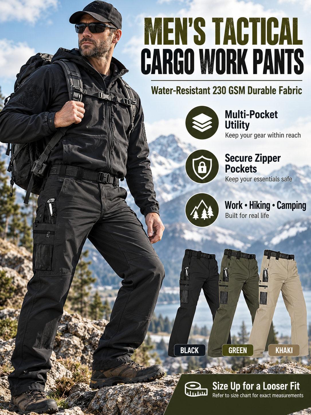 ✨Men's Tactical Cargo Work Pants – Water-Resistant Multi-Pocket Utility for Hiking & Outdoor