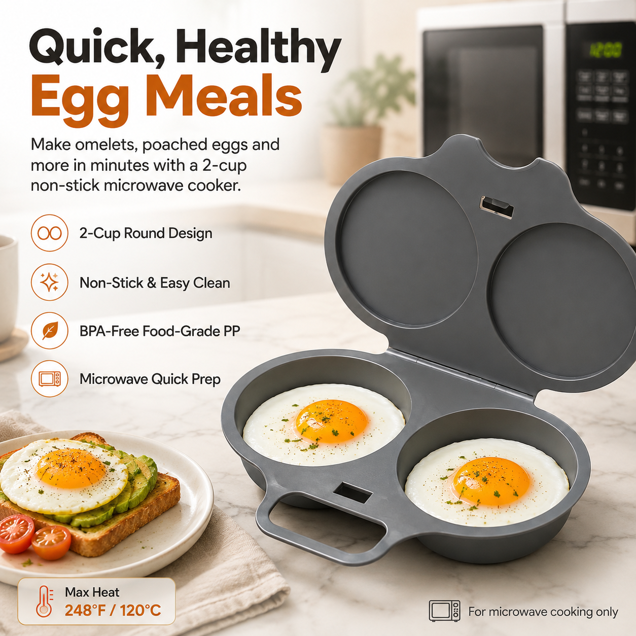 🍳 Easy-Clean Egg Cooker – Food-Grade PP, Dishwasher-Safe, Quick Healthy Breakfast Gadget