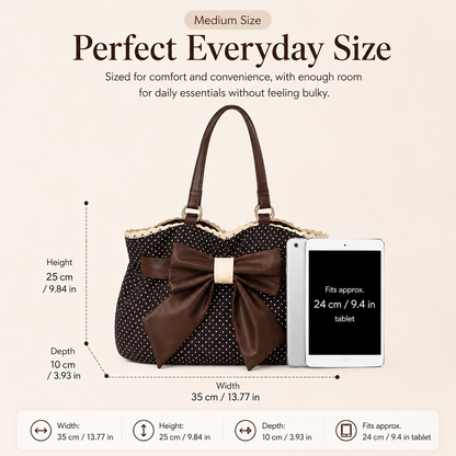 👜 Women's Casual Shoulder Tote – Polka Dot Print, Big Bow Detail, Large Capacity for Gym & Outdoors