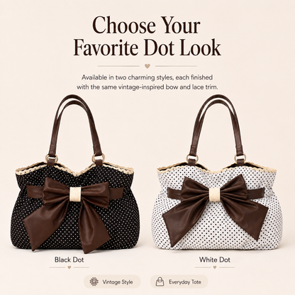 👜 Women's Casual Shoulder Tote – Polka Dot Print, Big Bow Detail, Large Capacity for Gym & Outdoors