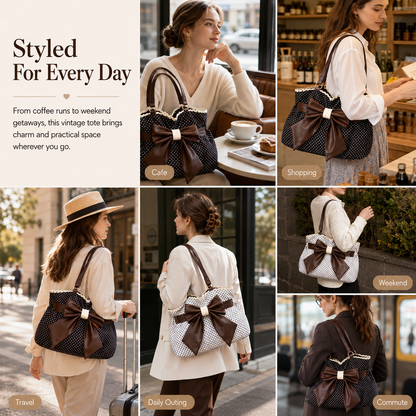 👜 Women's Casual Shoulder Tote – Polka Dot Print, Big Bow Detail, Large Capacity for Gym & Outdoors