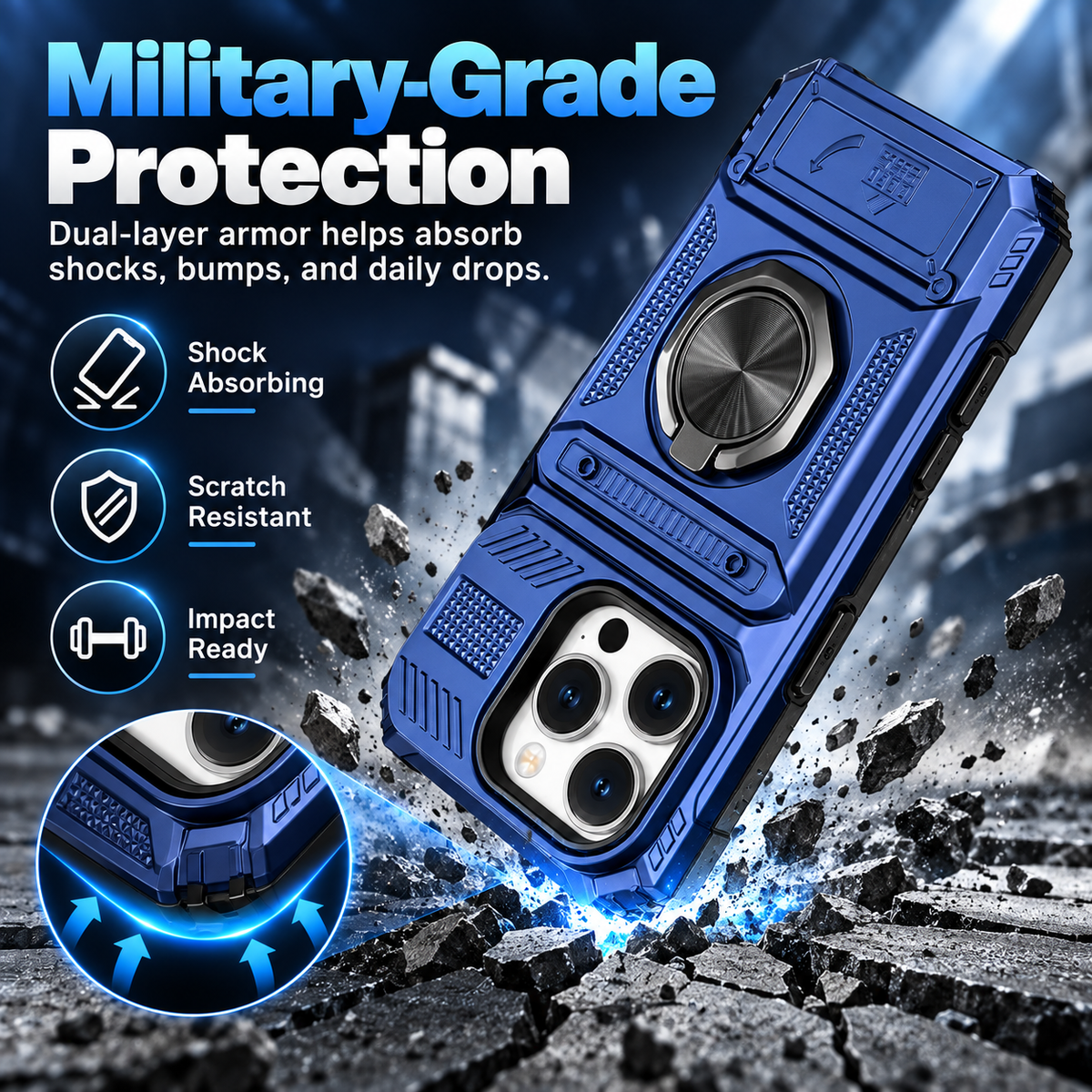 📱 Heavy-Duty Wallet Phone Case – 2-Card Slot + 360° Magnetic Ring Stand, All-Round Protection for Everyday Use