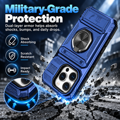📱 Heavy-Duty Wallet Phone Case – 2-Card Slot + 360° Magnetic Ring Stand, All-Round Protection for Everyday Use