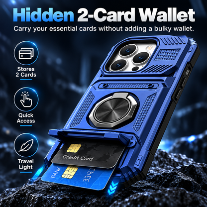 📱 Heavy-Duty Wallet Phone Case – 2-Card Slot + 360° Magnetic Ring Stand, All-Round Protection for Everyday Use