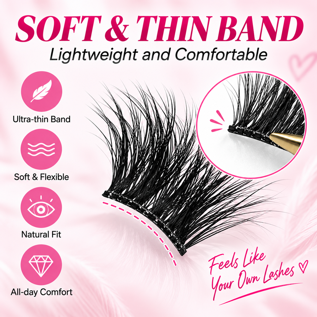 ✨Curl Lash Clusters – Glue-Free Self-Adhesive Individual Lashes, Wispy & Fluffy 8-18mm Mix Length DIY Natural Look