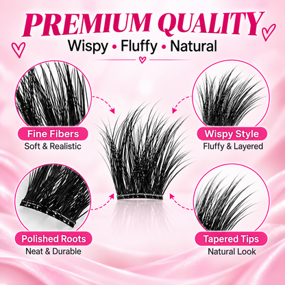 ✨Curl Lash Clusters – Glue-Free Self-Adhesive Individual Lashes, Wispy & Fluffy 8-18mm Mix Length DIY Natural Look