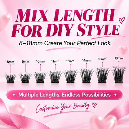 ✨Curl Lash Clusters – Glue-Free Self-Adhesive Individual Lashes, Wispy & Fluffy 8-18mm Mix Length DIY Natural Look